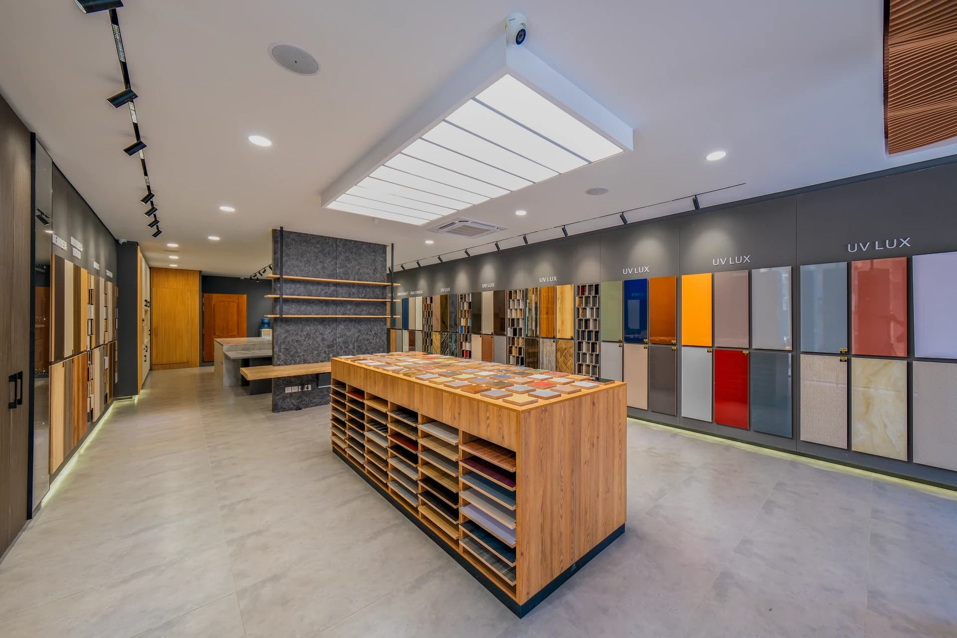 Showroom interior with panel displays